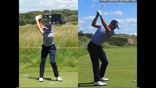 Justin Thomas golf swing  Long Iron faceon amp downtheline July 2017 [upl. by Ebberta]